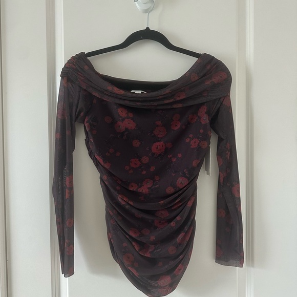 Leith Tops - Leith Off-Shoulder Floral Mesh Top
